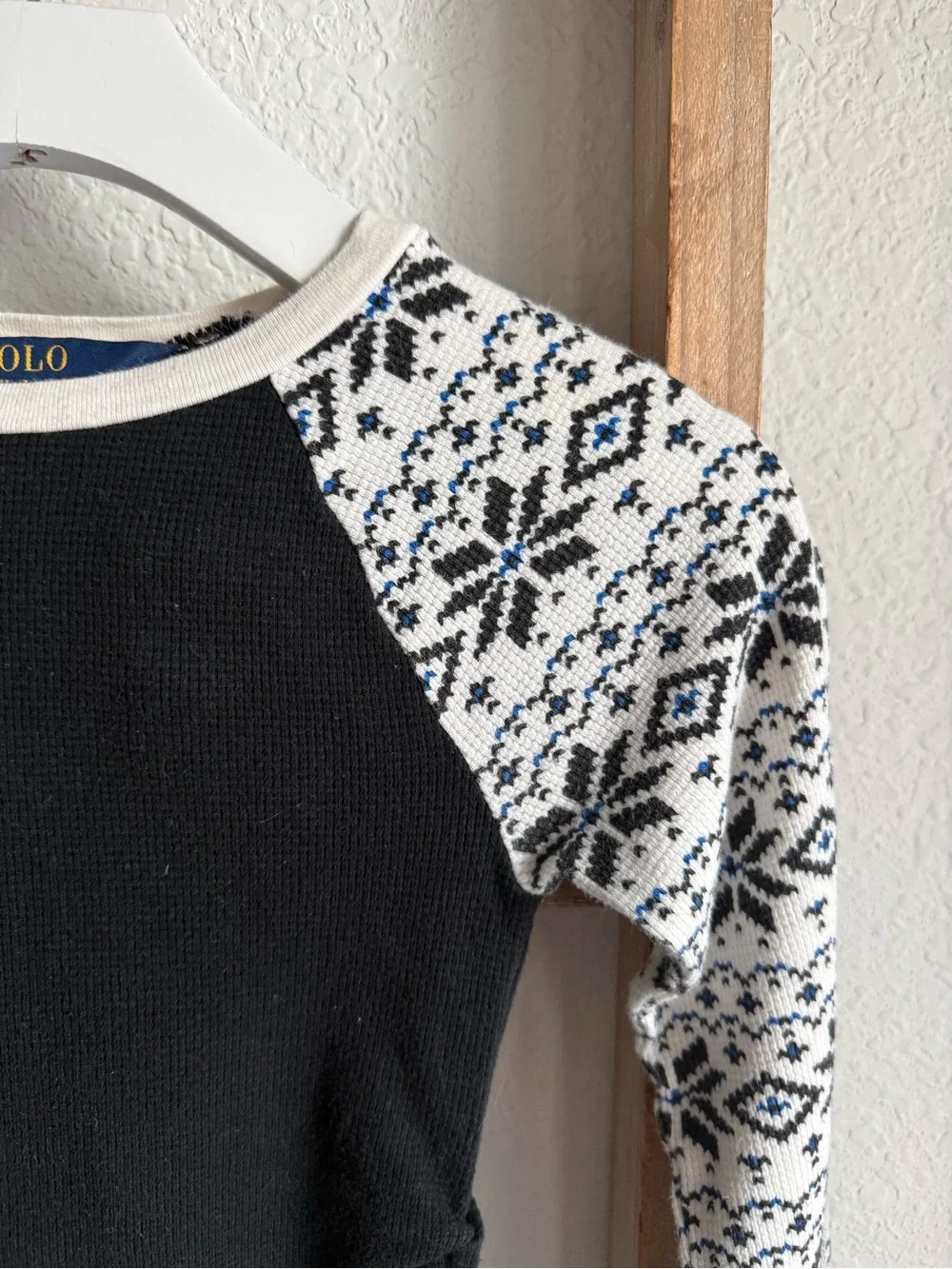 Ralph Lauren Polo Thermal Digital Snowflake Sleeve Ruched Top girls sz: 4